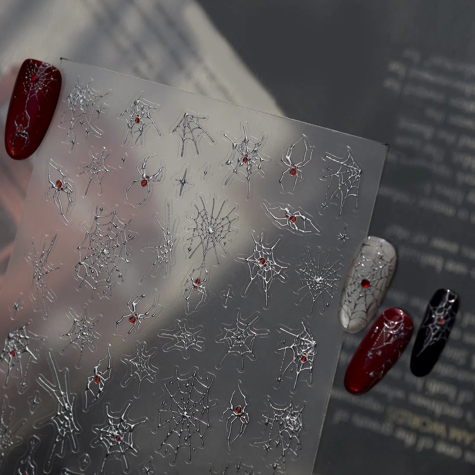 Red Spider Nail Stickers | Dark Grunge Nail Art Decals - image 5