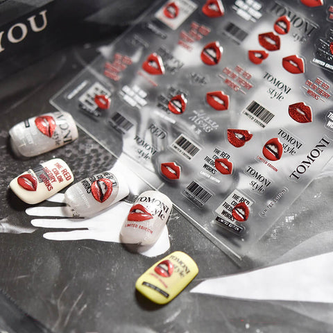 Red Lips Nail Stickers, Red Lip Nail Decals, Sexy Nail Stickers, Nail Decal Art, English Words Nail Stickers, MS983