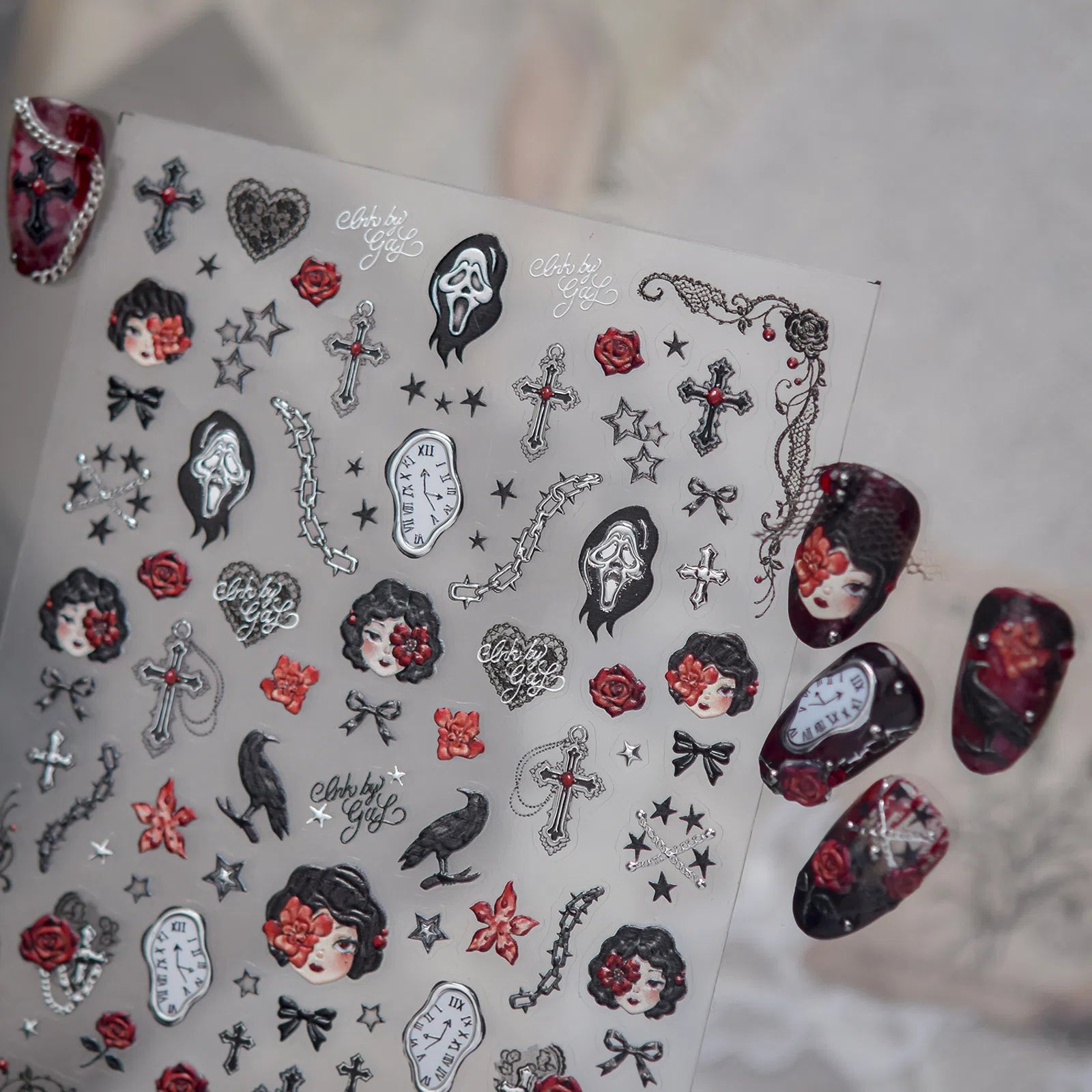 Rose Doll Nail Stickers | Dark Romantic Nail Art Decals - image 4