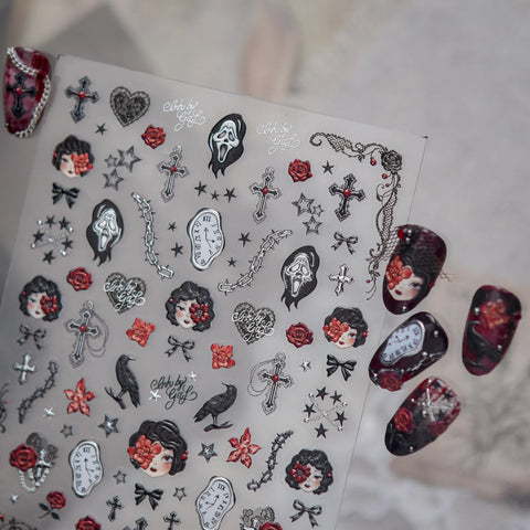 Rose Doll Nail Stickers | Dark Romantic Nail Art Decals - image 4