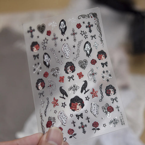 Rose Doll Nail Stickers | Dark Romantic Nail Art Decals - to6036 variant image