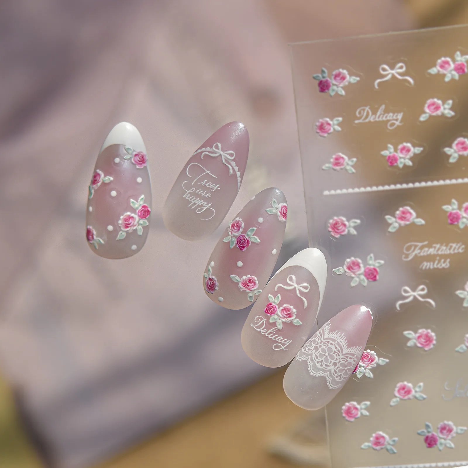 Rose Lace Nail Stickers | Romantic Floral Nail Art Decals - image 4