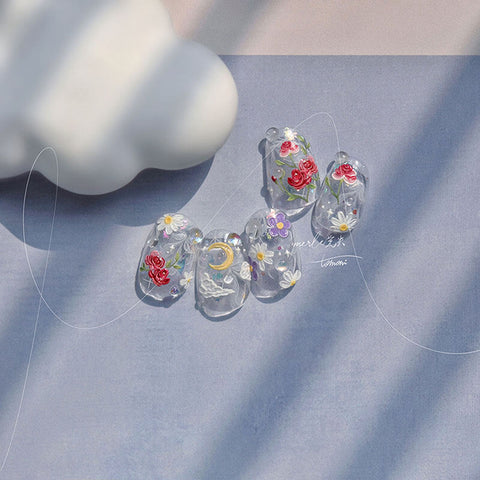 Rose And Daisy Nail Stickers, Rose Nail Decals, Red Rose Nail Stickers, Flower Nail Art Stickers, Embossed Nail Stickers, MS563