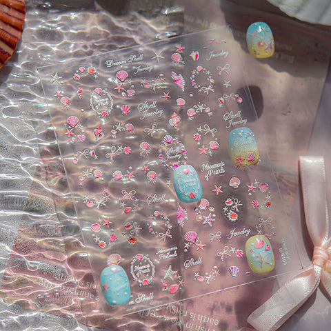 Summer Shells Nail Stickers, Summer Nail Decals, Sea Star Nail Decals, Shells Nail Decals, Summer Nail Art, Manicure Sticker,to5108