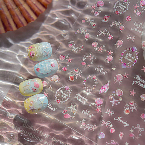 Summer Shells Nail Stickers, Summer Nail Decals, Sea Star Nail Decals, Shells Nail Decals, Summer Nail Art, Manicure Sticker,to5108