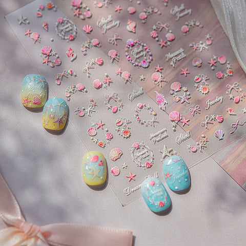 Summer Shells Nail Stickers, Summer Nail Decals, Sea Star Nail Decals, Shells Nail Decals, Summer Nail Art, Manicure Sticker,to5108