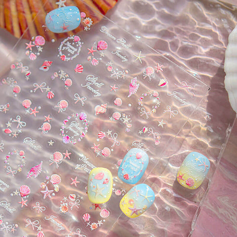 Summer Shells Nail Stickers, Summer Nail Decals, Sea Star Nail Decals, Shells Nail Decals, Summer Nail Art, Manicure Sticker,to5108