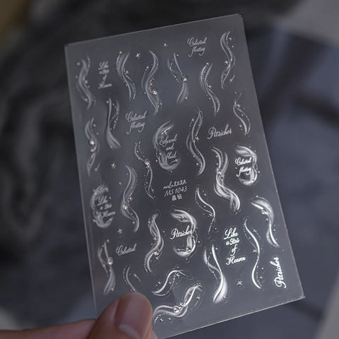 Silver Bow French Nail Stickers | Coquette Nail Art Decals - MS1043 variant image