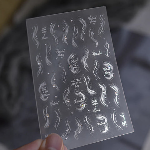 Silver Bow French Nail Stickers | Coquette Nail Art Decals - MS1044 variant image