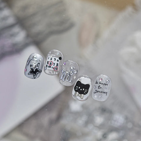 Silver Cat Nail Stickers | Sweet Cool Nail Art Decals - image 1