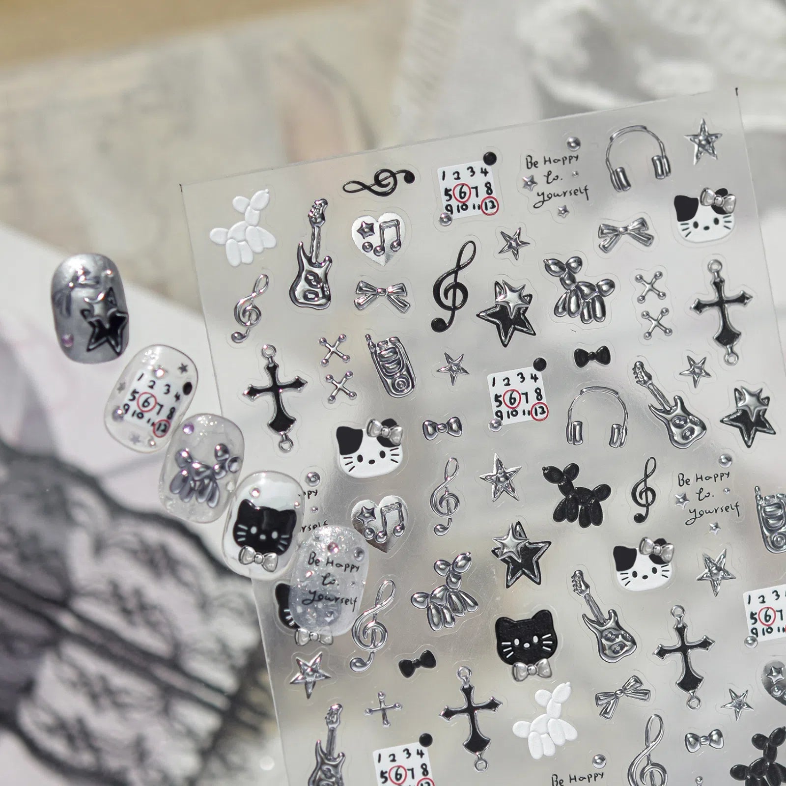 Silver Cat Nail Stickers | Sweet Cool Nail Art Decals - image 2