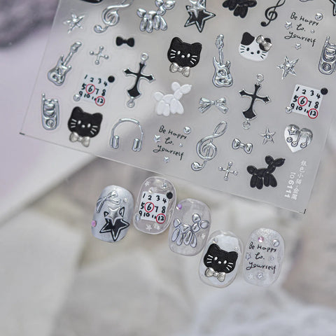 Silver Cat Nail Stickers | Sweet Cool Nail Art Decals - image 3