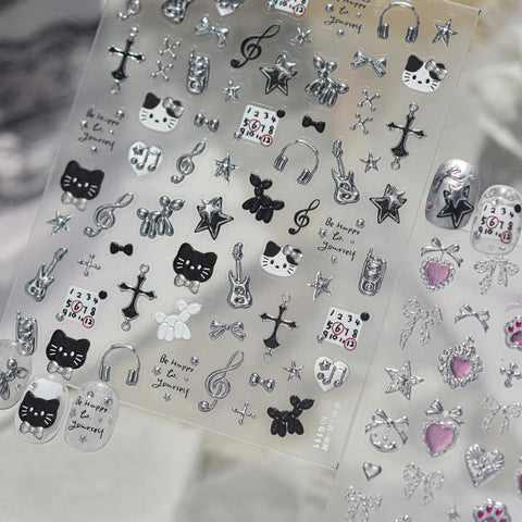Silver Cat Nail Stickers | Sweet Cool Nail Art Decals - image 4