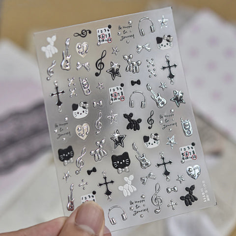 Silver Cat Nail Stickers | Sweet Cool Nail Art Decals image