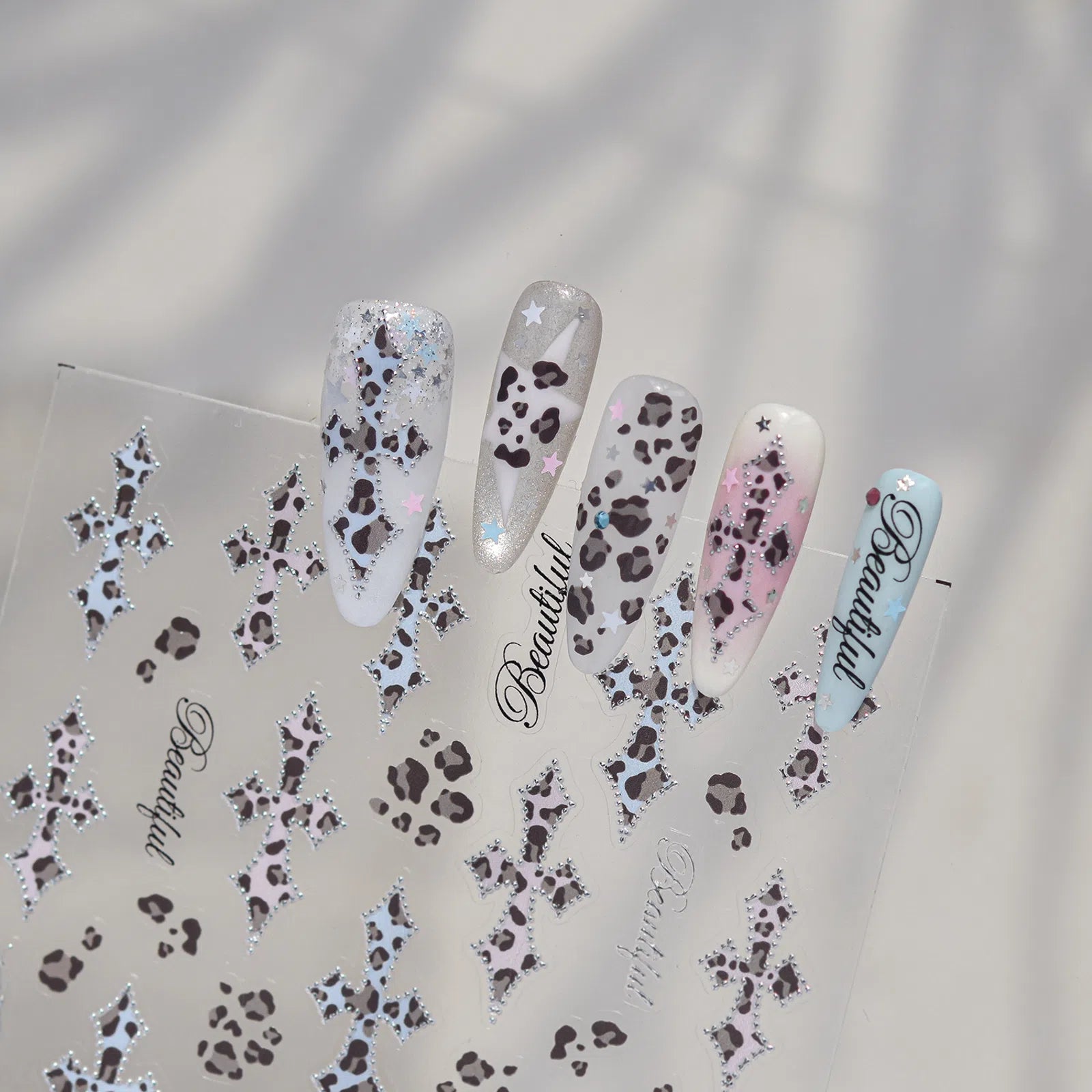 Silver Leopard Cross Nail Stickers | Edgy Grunge Nail Art Decals - image 2
