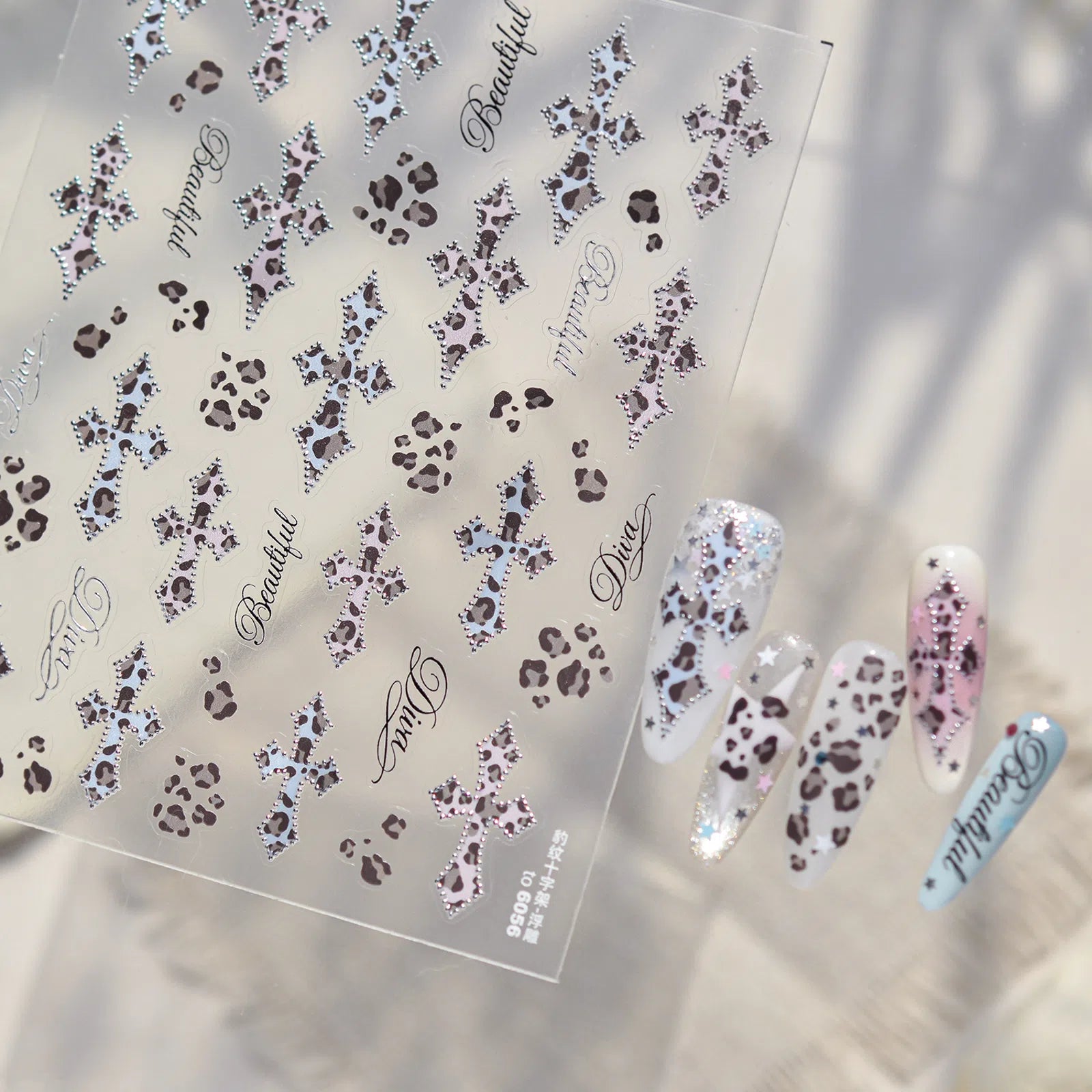 Silver Leopard Cross Nail Stickers | Edgy Grunge Nail Art Decals - image 3