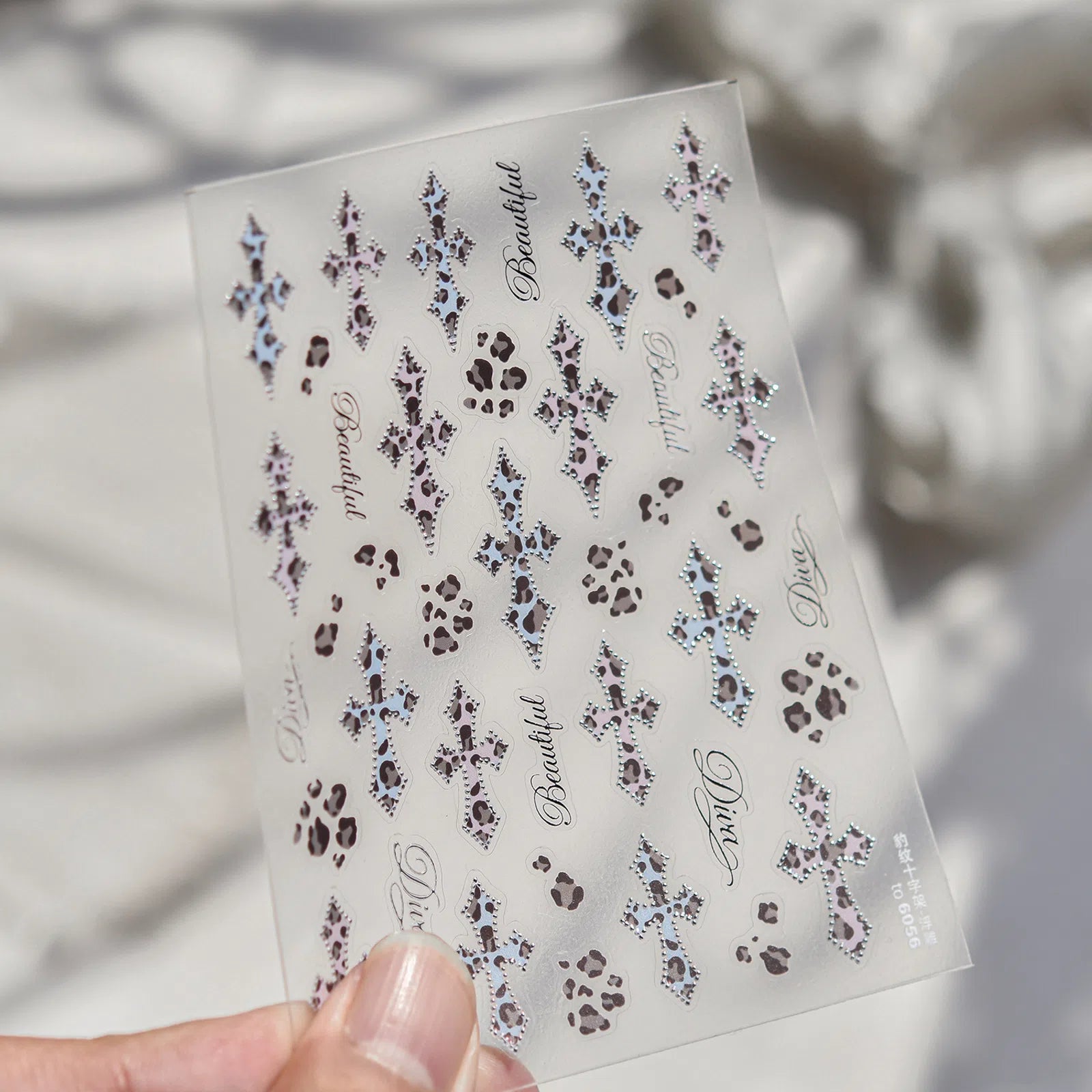 Silver Leopard Cross Nail Stickers | Edgy Grunge Nail Art Decals - to6056 variant image