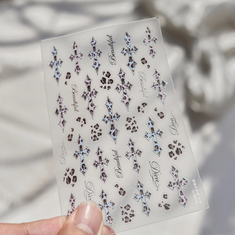 Silver Leopard Cross Nail Stickers | Edgy Grunge Nail Art Decals - to6056 variant image