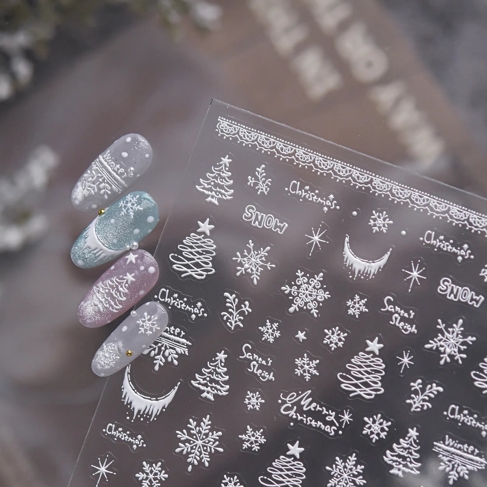 Silver Snowflake Nail Stickers | Embossed Winter Nail Art Decals - image 1