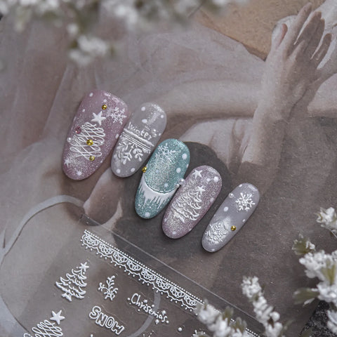 Silver Snowflake Nail Stickers | Embossed Winter Nail Art Decals - image 2
