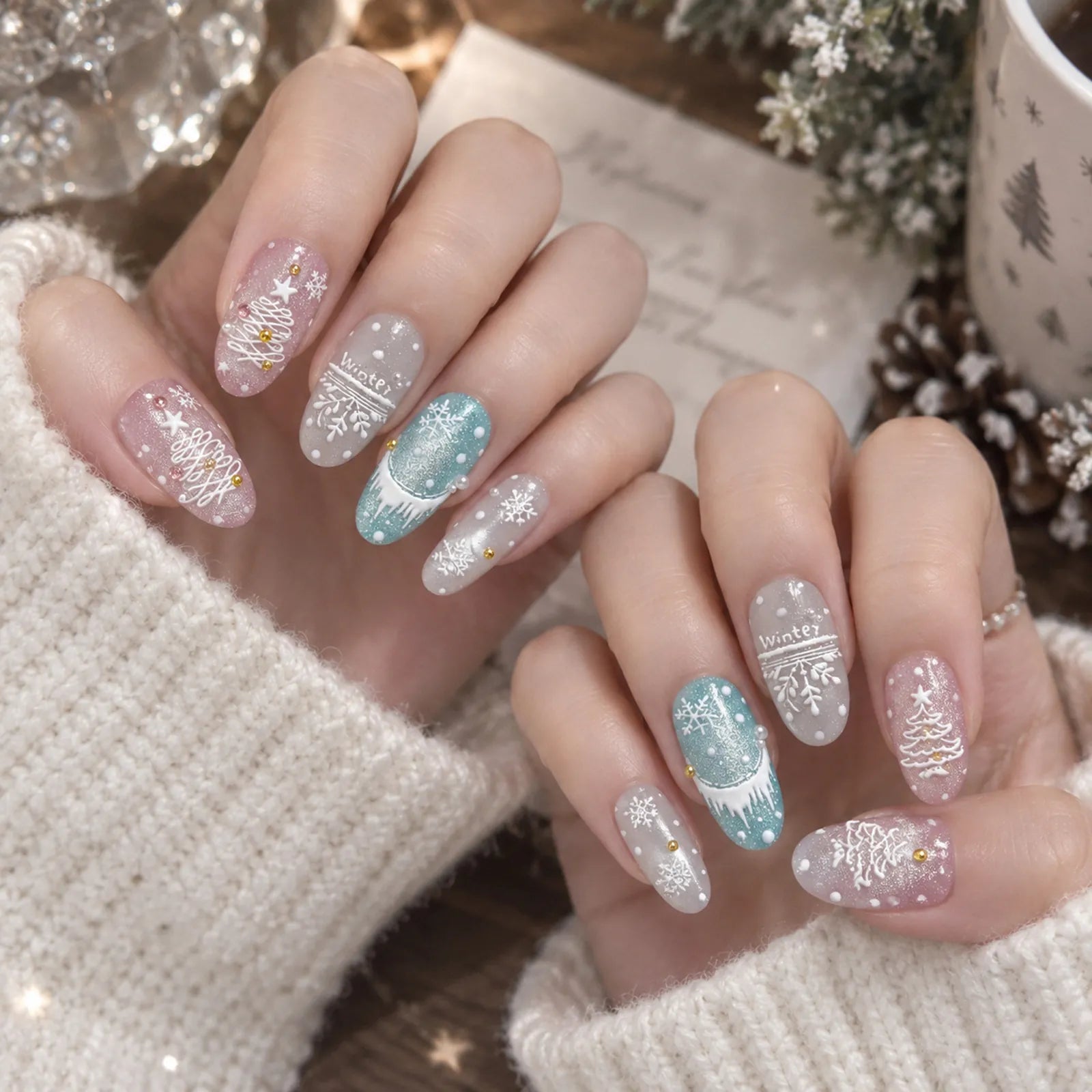 Silver Snowflake Nail Stickers | Embossed Winter Nail Art Decals - image 3