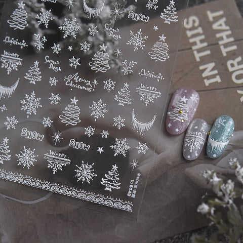 Silver Snowflake Nail Stickers | Embossed Winter Nail Art Decals - image 4