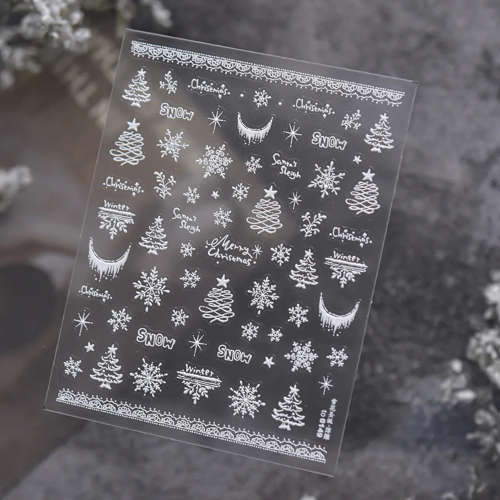 Silver Snowflake Nail Stickers | Embossed Winter Nail Art Decals image