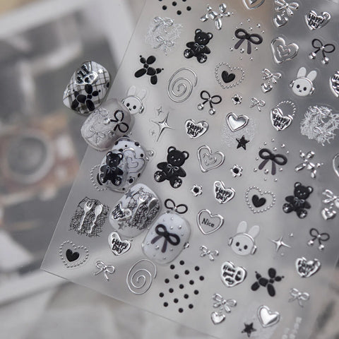 Silver Tiny Charm Nail Stickers | Minimal Nail Art Decals - image 1