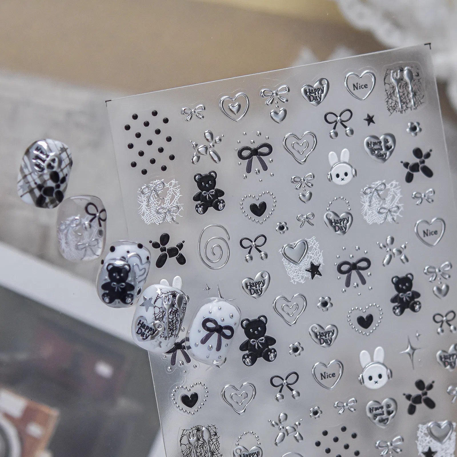 Silver Tiny Charm Nail Stickers | Minimal Nail Art Decals - image 3