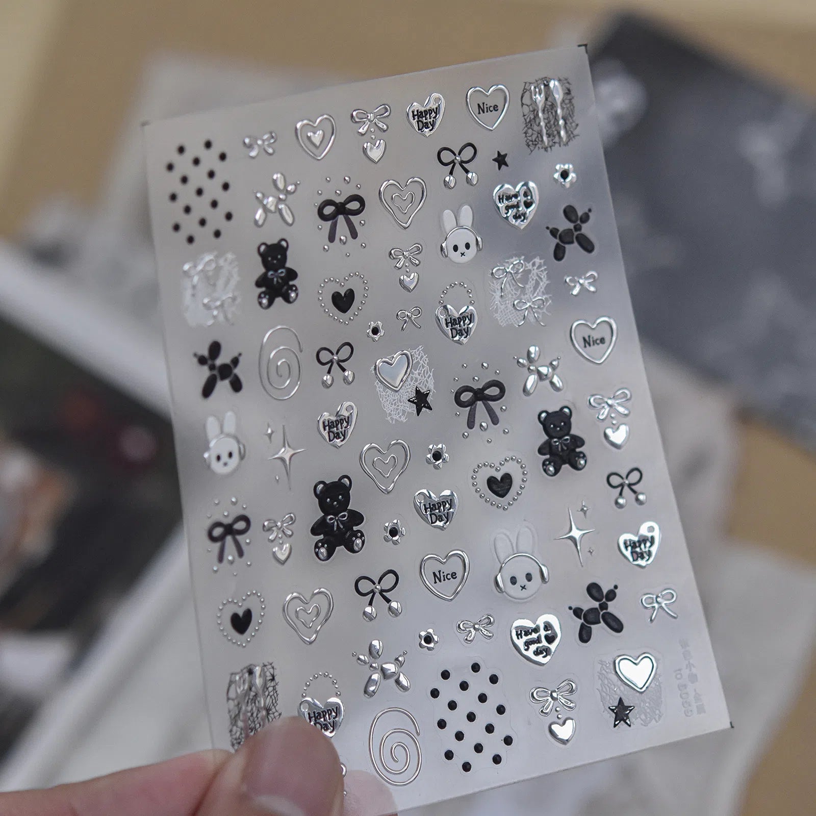 Silver Tiny Charm Nail Stickers | Minimal Nail Art Decals - to6059 variant image