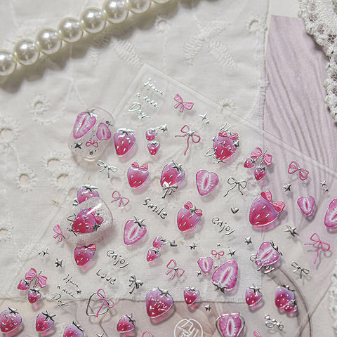 Cute Strawberry Nail Stickers, Silver Straweberry Nail Decals, Strawberry Nail Decal Art, Strawberry Nail Design, to5113