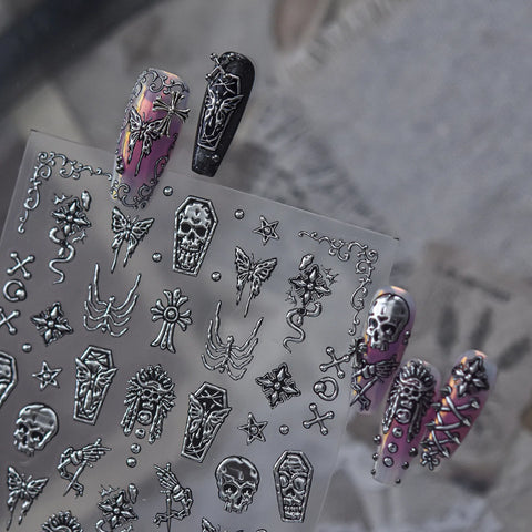Skull Butterfly Nail Stickers | Dark Grunge Nail Art Decals - image 1