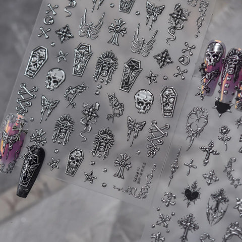 Skull Butterfly Nail Stickers | Dark Grunge Nail Art Decals - image 3