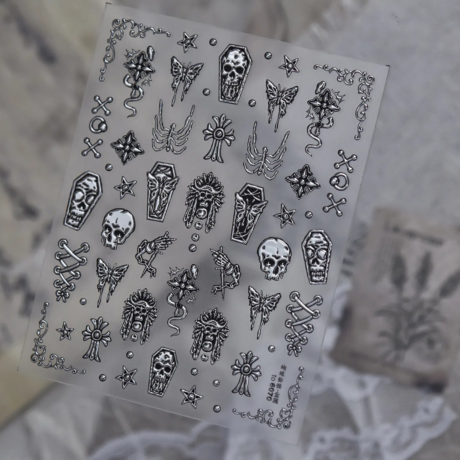 Skull Butterfly Nail Stickers | Dark Grunge Nail Art Decals - to6070 variant image