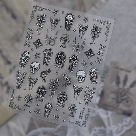 Skull Butterfly Nail Stickers | Dark Grunge Nail Art Decals - to6070 variant image
