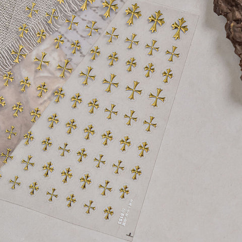 Gold Cross Nail Stickers, Cross Nail Decals, Small Gold Cross Stickers, Cross Nail Art, Gold Manicure, Gold Nail Charms, Gold Cross Nails, to5153