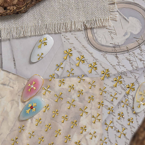 Gold Cross Nail Stickers, Cross Nail Decals, Small Gold Cross Stickers, Cross Nail Art, Gold Manicure, Gold Nail Charms, Gold Cross Nails, to5153