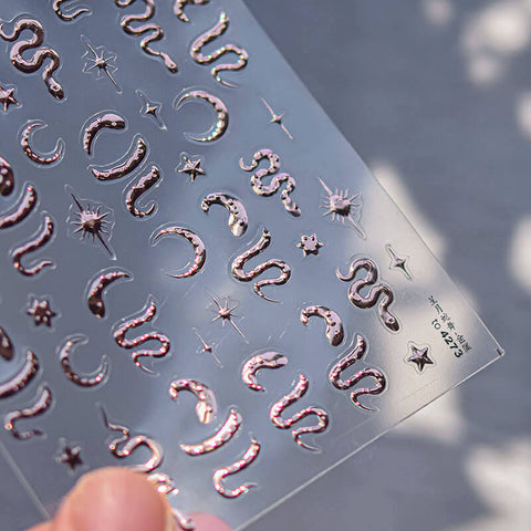 Snake Nail Stickers, Snake Nail Decals, Gold And Silver Snake Nail Charms, Snake Nail Art, 3D Nail Stickers, Nail Art Stickers, DIY Nails