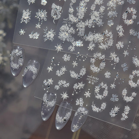 Snowflake Bow Nail Stickers | Winter Nail Art Decals - image 1
