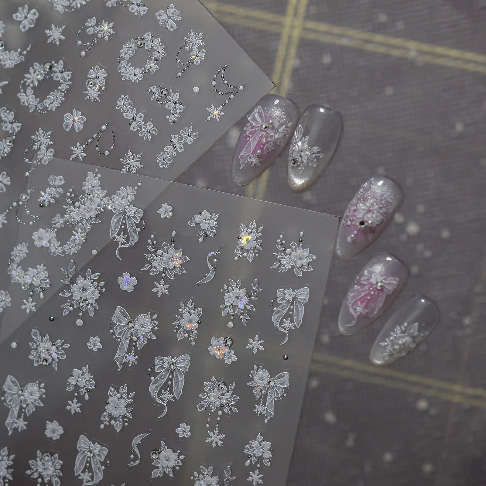 Snowflake Bow Nail Stickers | Winter Nail Art Decals - image 2