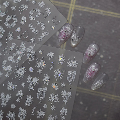 Snowflake Bow Nail Stickers | Winter Nail Art Decals - image 2