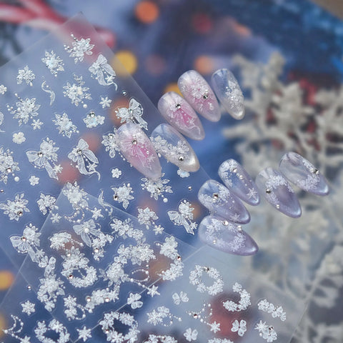 Snowflake Bow Nail Stickers | Winter Nail Art Decals - image 3