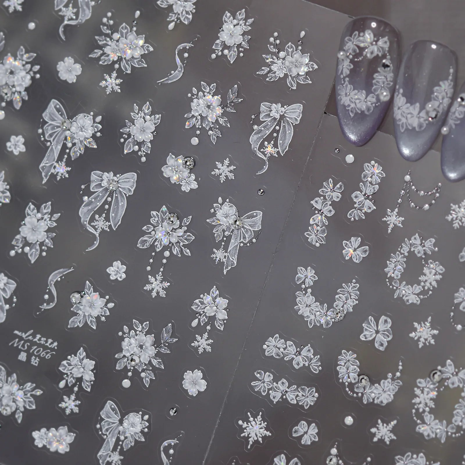 Snowflake Bow Nail Stickers | Winter Nail Art Decals - image 4