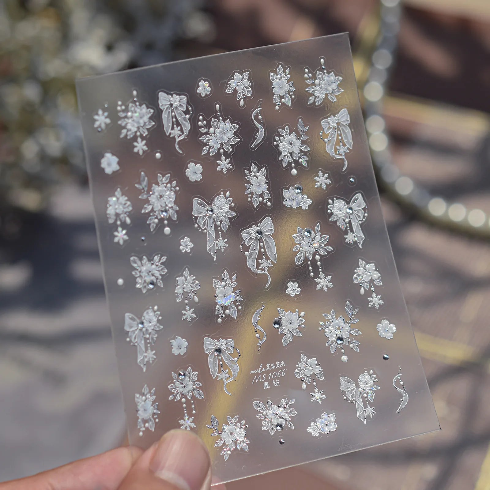 Snowflake Bow Nail Stickers | Winter Nail Art Decals image