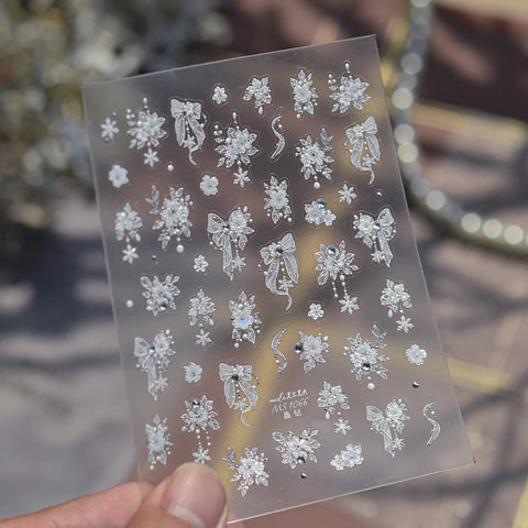 Snowflake Bow Nail Stickers | Winter Nail Art Decals image