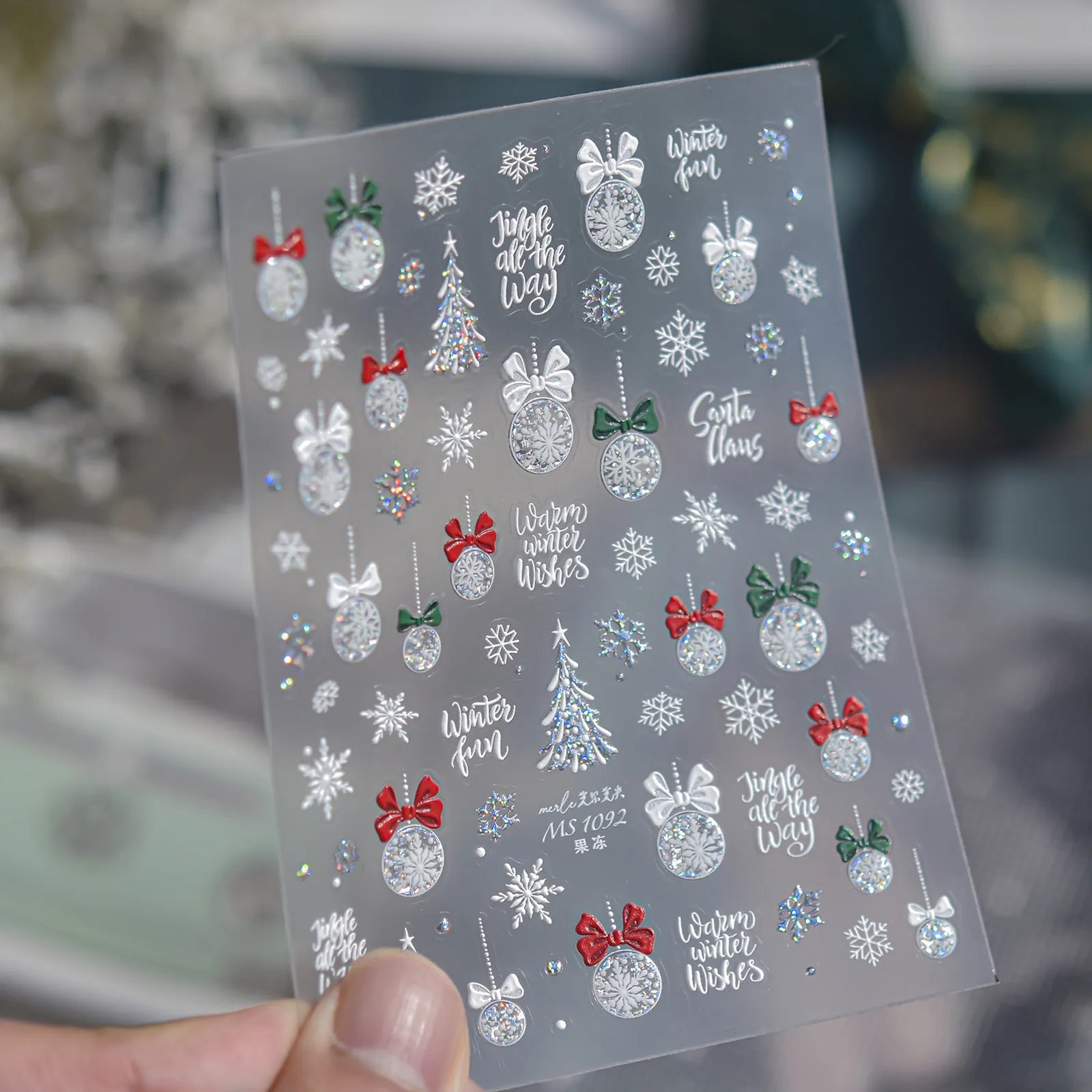 Snowflake Christmas Nail Stickers | Jelly Winter Nail Art Decals image