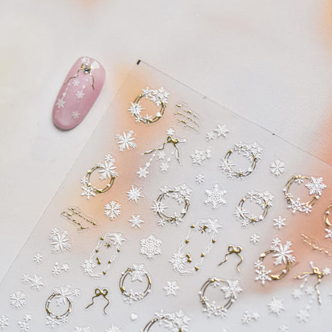 Snowflake And Gold Frame Nail Stickers, Snow Nail Decals, Winter Nail Art, Snowflake Nail Stickers, Winter Manicure, Nail Decals, DIY Nails
