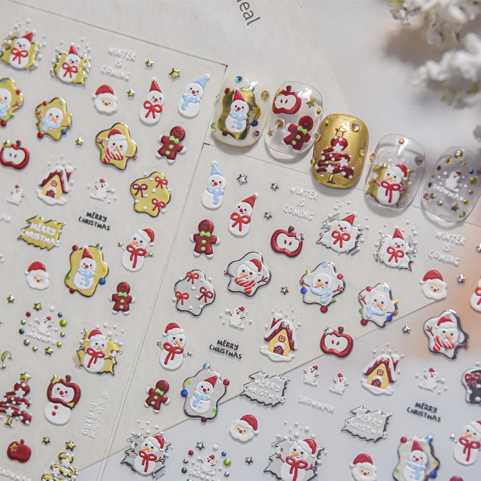 Snowman Gingerbread Nail Stickers - nail art product image 2
