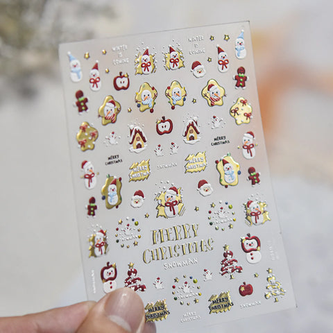 Snowman Gingerbread Nail Stickers | Christmas Nail Art Decals image