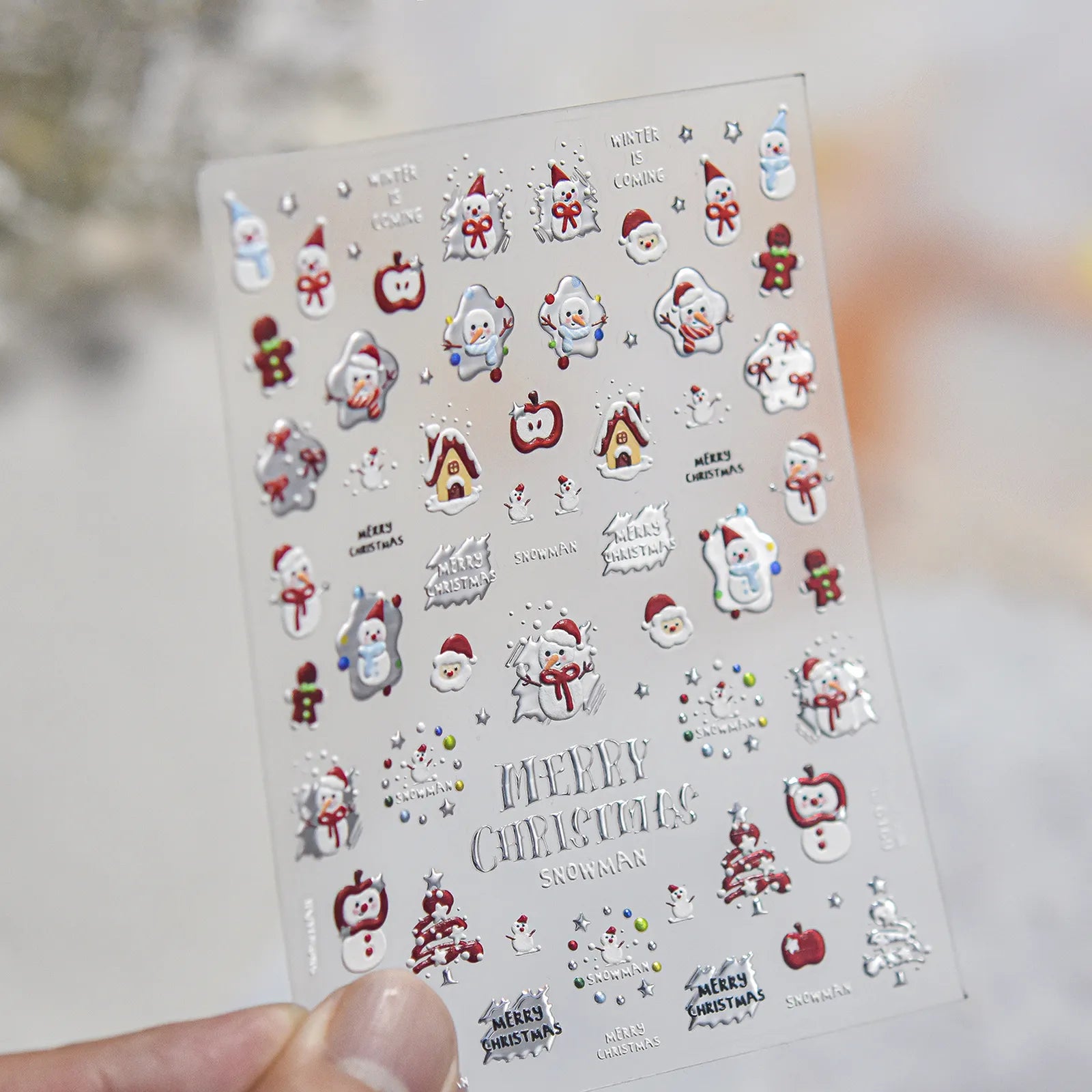 Snowman Gingerbread Nail Stickers | Christmas Nail Art Decals image